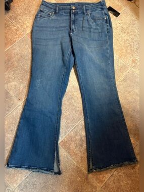 Denim & Co. Canyon Retreat Easy Stretch Double Waist Flare Leg Jean
